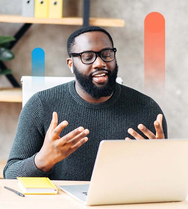 Business professional discussing campaign results over video